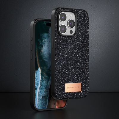 Onegif Apple İphone 15 Pro Max Bright Simli Kapak - Siyah