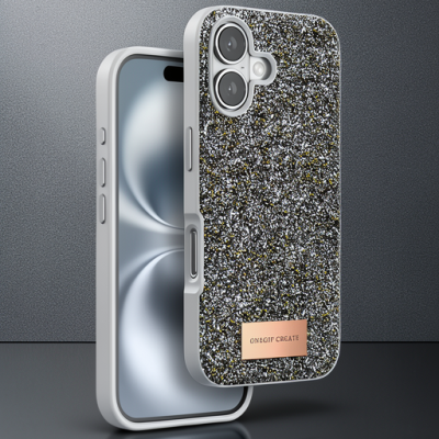 Onegif Apple İphone 16 Bright Simli Kapak - Gümüş