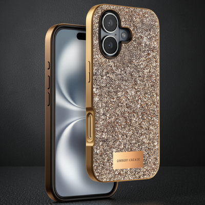 Onegif Apple İphone 16 Plus Bright Simli Kapak - Gold