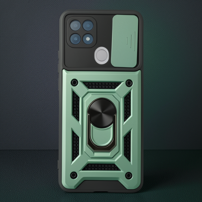 Oppo A15 Kılıf Pars Lens Yüzüklü Silikon - Yeşil