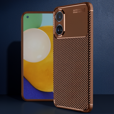Oppo A38 Kılıf Auto Focus Karbon Kapak - Kahverengi
