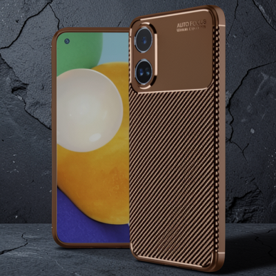 Oppo A60 Kılıf Auto Focus Karbon Kapak - Kahverengi