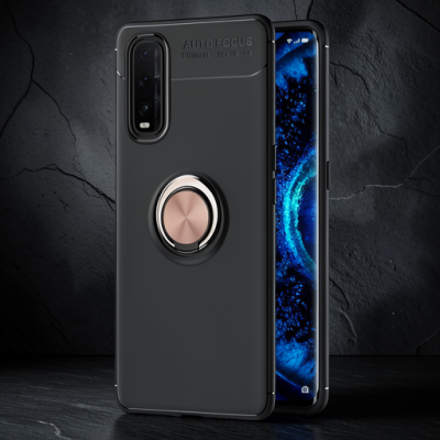Oppo Find X2 Kılıf Range Yüzüklü Silikon - Siyah-gold