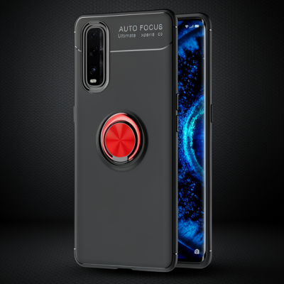 Oppo Find X2 Kılıf Range Yüzüklü Silikon - Siyah-kırmızı