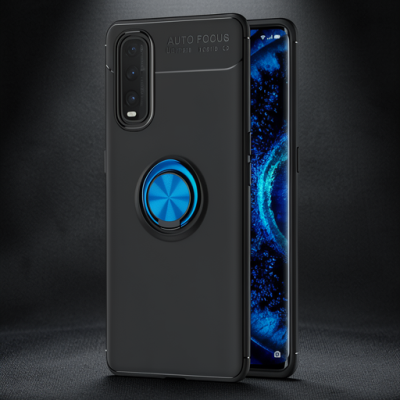 Oppo Find X2 Kılıf Range Yüzüklü Silikon - Siyah-mavi