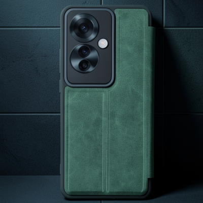 Oppo Reno 11f Kılıf Flip Cover - Koyu Yeşil