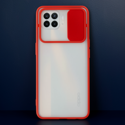 Oppo Reno 4 Lite Kılıf Palm Buzlu Kamera Sürgülü Silikon - Kırmızı
