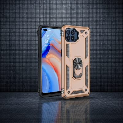 Oppo Reno 4 Lite Kılıf Sofya Yüzüklü Silikon Kapak - Gold