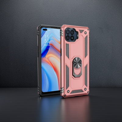Oppo Reno 4 Lite Kılıf Sofya Yüzüklü Silikon Kapak - Rose