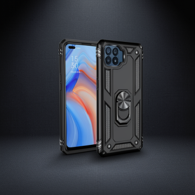 Oppo Reno 4 Lite Kılıf Sofya Yüzüklü Silikon Kapak - Siyah