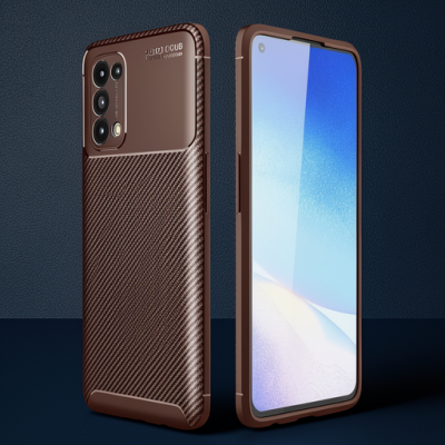 Oppo Reno 5 Kılıf Auto Focus Karbon Kapak - Kahverengi
