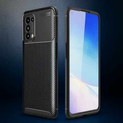 Oppo Reno 5 Kılıf Auto Focus Karbon Kapak - Siyah