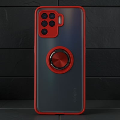 Oppo Reno 5 Lite Kılıf Montreal Yüzüklü Silikon Kapak - Kırmızı