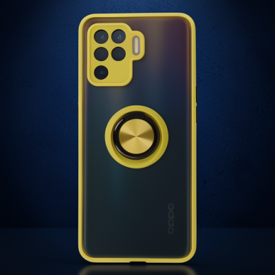 Oppo Reno 5 Lite Kılıf Montreal Yüzüklü Silikon Kapak - Sarı