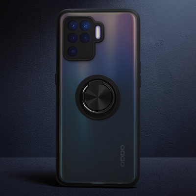 Oppo Reno 5 Lite Kılıf Montreal Yüzüklü Silikon Kapak - Siyah