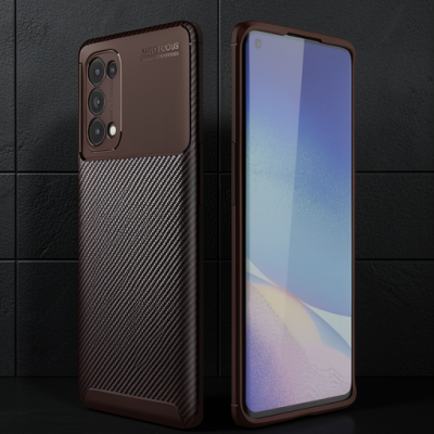 Oppo Reno 5 Pro Kılıf Auto Focus Karbon Kapak - Kahverengi