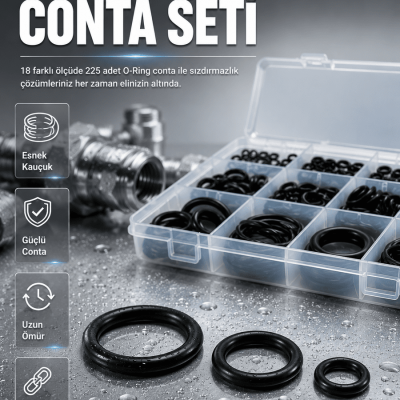 Organizer Kutulu O-Ring Conta Seti 225 Parça | Dayanıklı Kauçuk Sızdırmazlık Contaları