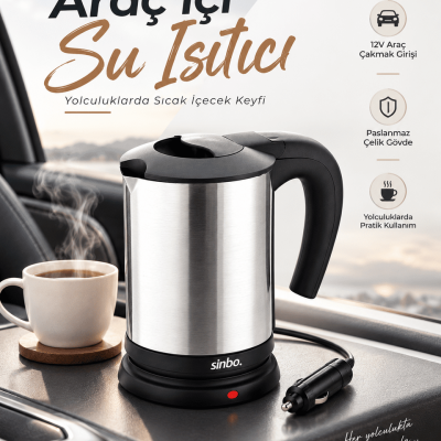 Otomobil İçin 12V Çakmak Soketli Paslanmaz Çelik Taşınabilir Su Isıtıcı Seyahat Kettle