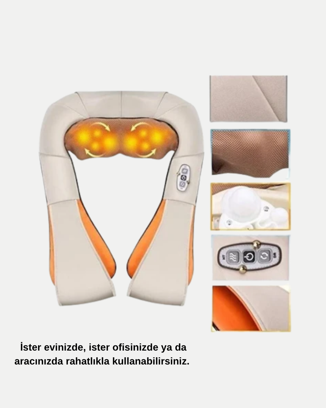 Ergonomik Ovmalı Masaj Aleti – Isıtmalı, Yoğurmalı, Boyun ve Bel Rahatlatıcı Masaj Makinesi