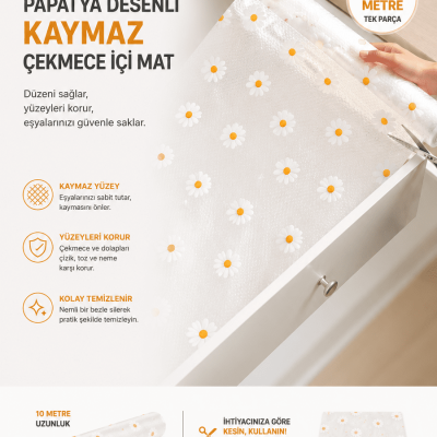 Papatya Desenli Kaymaz Dolap Ve Çekmece İçi Mat 10 Metre