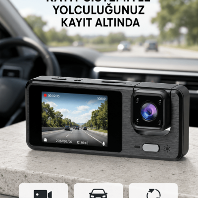 Park Modlu 3 Kameralı Araç Kayıt Cihazı 1080P Ön Kamera 2’’ Ekran