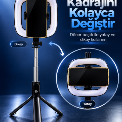Parlaklık Ayarlı RGB Halka Işık Kablosuz Kumandalı ve Telefon Tutuculu Tripod