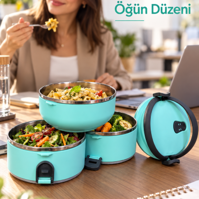 Paslanmaz Çelik İç Hazneli Beslenme Kutusu Kilitli Taşıma Saplı