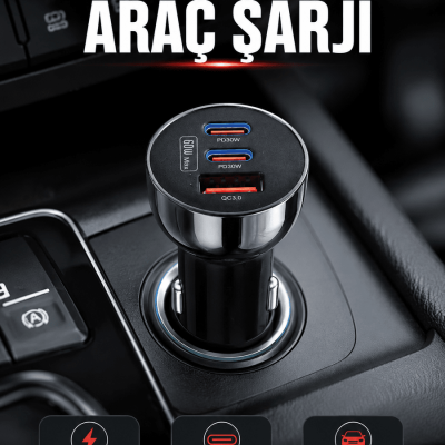 PD 30W Çift USB-C Araç Şarj Cihazı 60W Hızlı Şarj Adaptörü