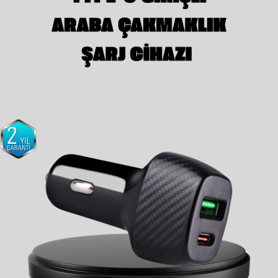 PD Destekli 38W Araç Şarj Başlığı Type-C + USB Çift Çıkış Hızlı Şarj