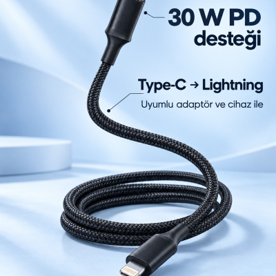 PD Hızlı Şarj Destekli LED Göstergeli Lightning Kablo