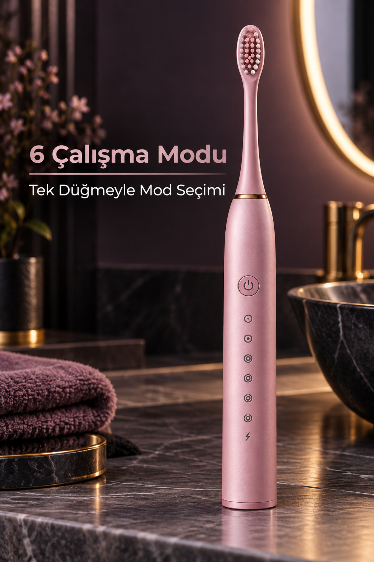 Pembe Elektrikli Diş Fırçası IPX7 Suya Dayanıklı