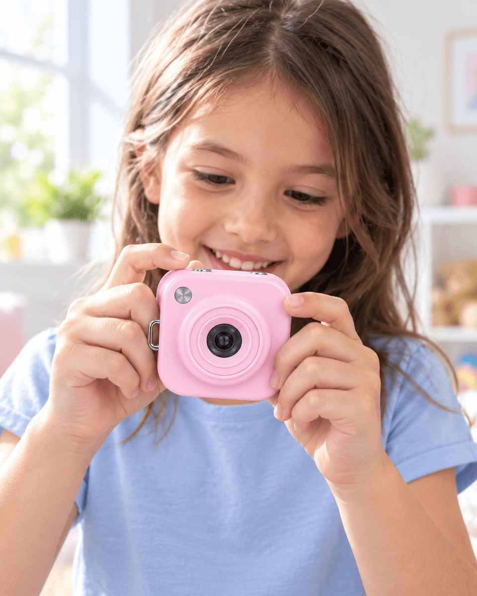 1. Cep Boy Pembe Dijital Fotoğraf Makinesi 2,01 İnç Ekran ve Type C Şarj
