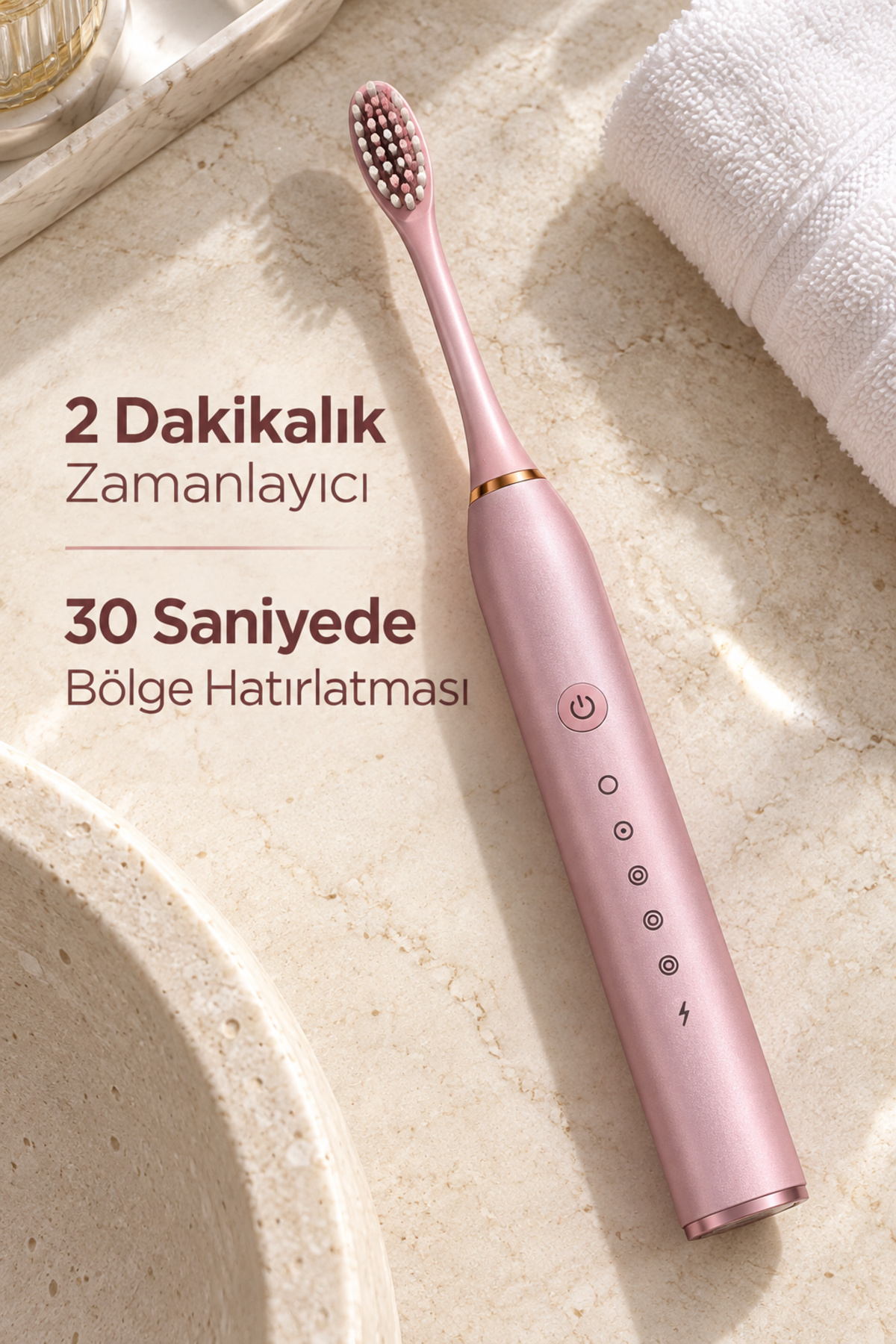 Pembe Şarjlı Diş Fırçası 2 Dakika Zamanlayıcılı