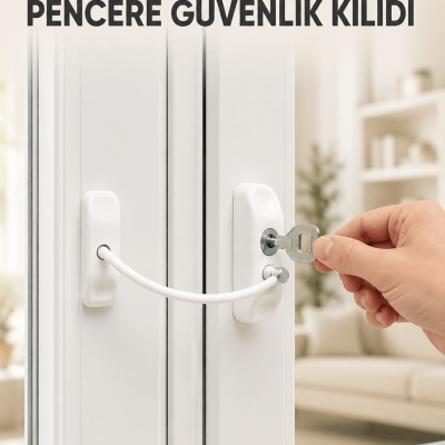 Pencere Güvenlik Kilidi Kablolu Çocuk Emniyet Kilidi Anahtarlı Beyaz Pencere Kilidi