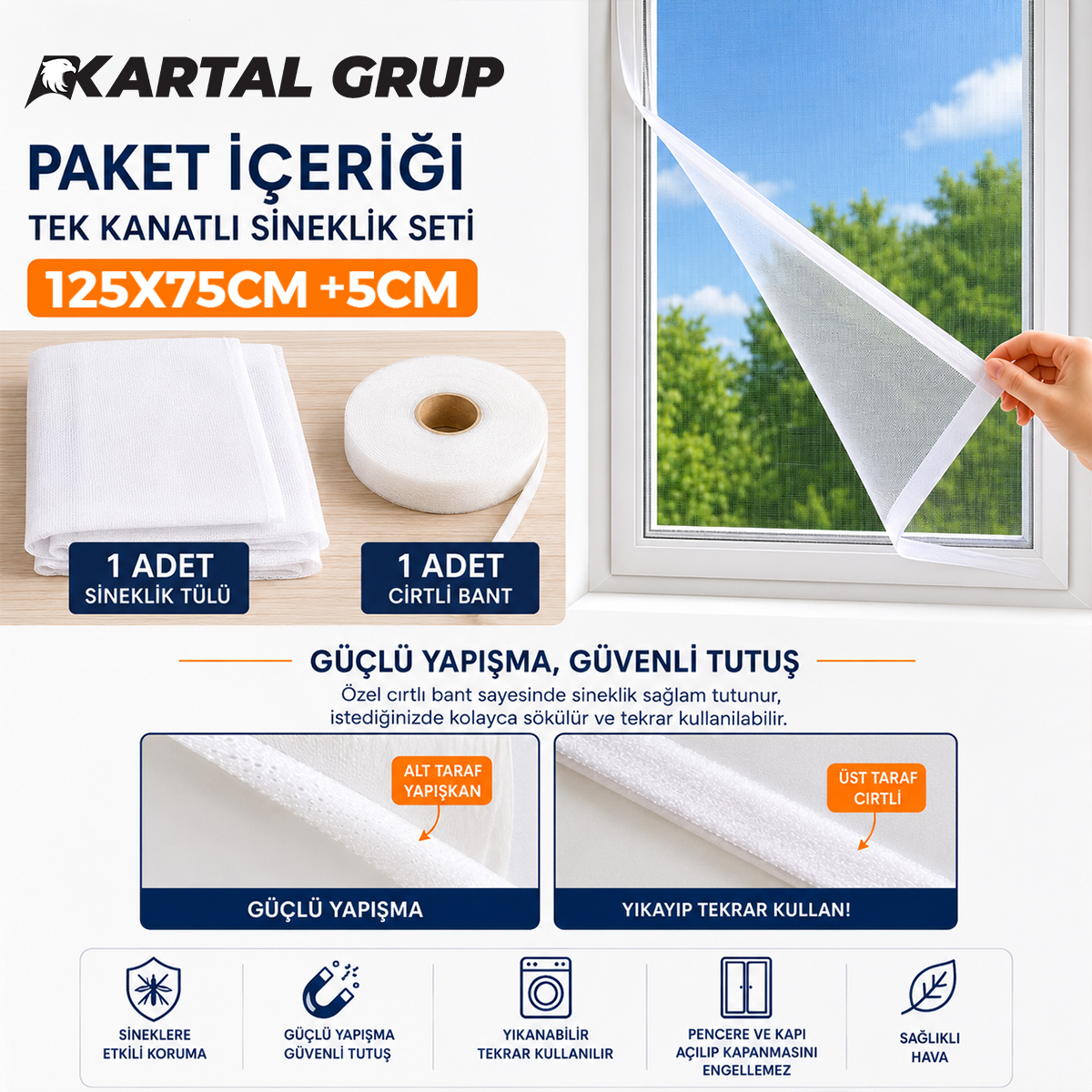 Pencere Tül Sineklik 125x75 cm Tek Kanat