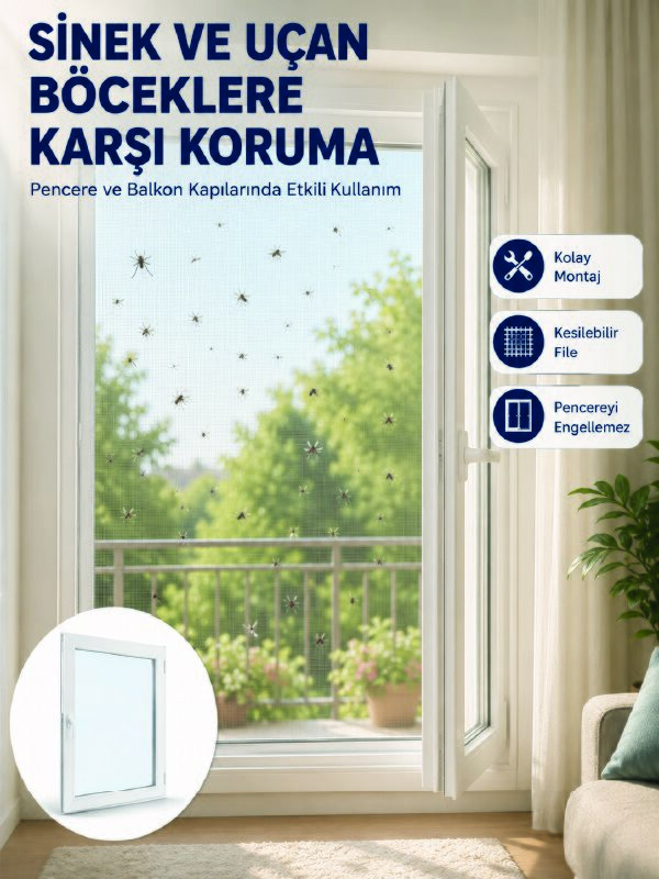 Pencere ve Balkon İçin Tek Kanatlı Kolay Takılan Sineklik