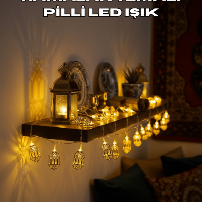 Pilli Altın Fenerli Ramazan Işıkları Dekoratif LED Zincir