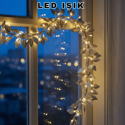 Pilli Gümüş Yaprak LED Işık Ev İçi ve Yılbaşı Dekor Aydınlatması