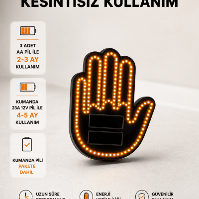 Pilli Led Işık Araç Camı İçin Uzaktan Kumandalı El Simgesi