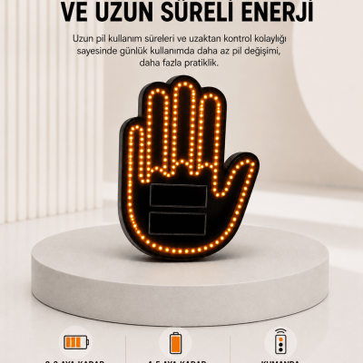 Pilli Led Işık Araç Camı İçin Uzaktan Kumandalı El Simgesi