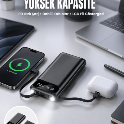 Powerbank 20.000 Mah Dijital Göstergeli LCD Ekran Uzun Pil Ömrü Yeni Nesil