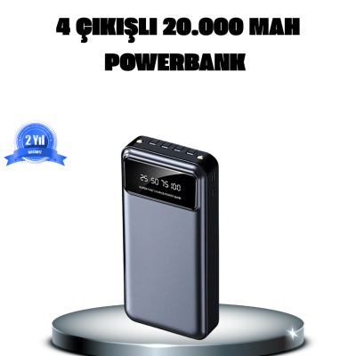 Powerbank 20000 mAh 4 Çıkışlı Hızlı Şarjlı ve LED Göstergeli