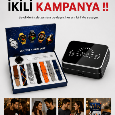 Powerbank Aynalı Bluetooth Kulaklık Ve Akıllı Saat Seti ANC Özelliği Dokunamatik