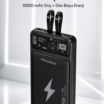 Powerbank Hızlı Şarj 10000 mAh Dahili Kablo Yeni Nesil