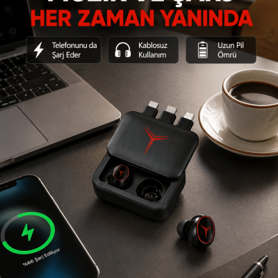 Powerbank Özellikli Bluetooth Kablosuz Kulaklık – Dokunmatik Kontrol, Uzun Pil Ömrü, Ergonomik Tasarım
