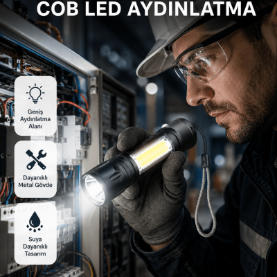 Profesyonel 4 Modlu Şarjlı El Feneri | 1300 mAh Batarya | Cree LED Teknolojisi