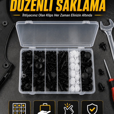 Profesyonel Oto Klips Tamir Seti 6 Farklı Model Plastik Sabitleme Pimi Organizer Kutulu
