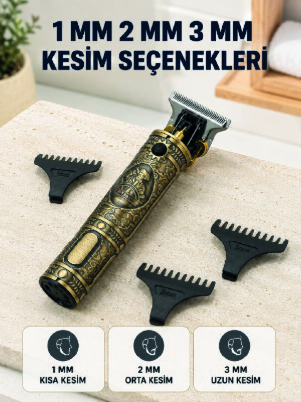 Profesyonel Saç ve Sakal Tıraş Makinesi 1500 mAh Bataryalı 1 2 3 mm Taraklı