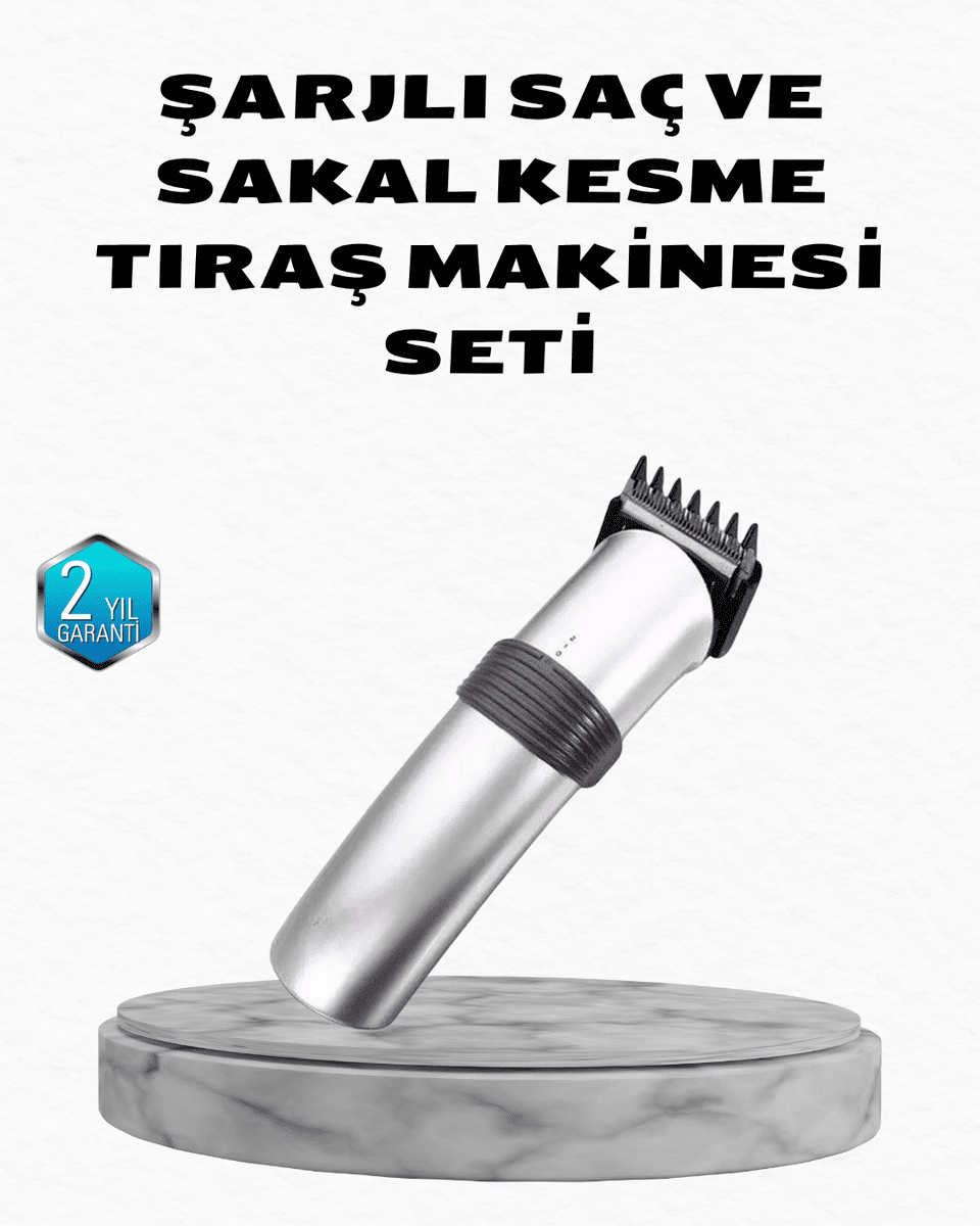 Profesyonel Şarjlı Saç ve Sakal Kesme Makinesi – Paslanmaz Çelik Bıçaklı, Ergonomik ve Sessiz Motorlu