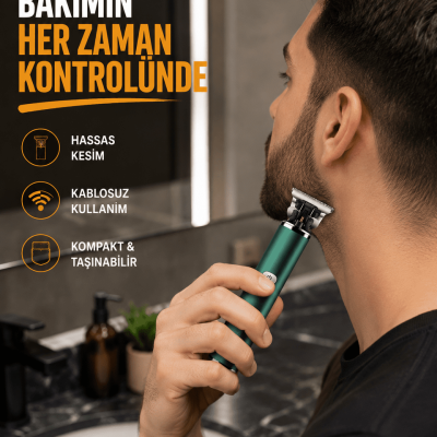 Profesyonel Şarjlı Tıraş Makinesi – 180 Dakika Kullanım, 2.5 Saat Hızlı Şarj, Evrensel USB Şarj Girişli